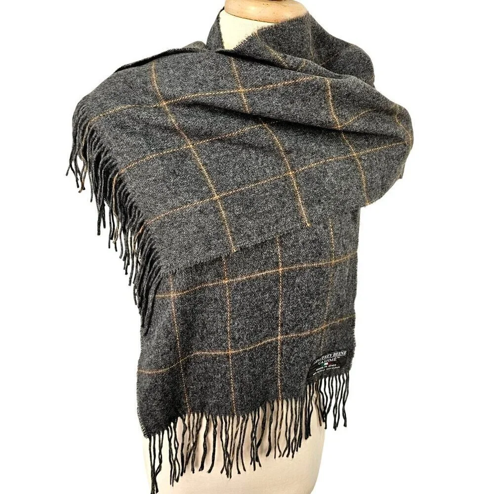 Geoffrey Beene VTG Cashme Oblong Scarf Unisex OS 100% Acrylic Gray Plaid Fringed